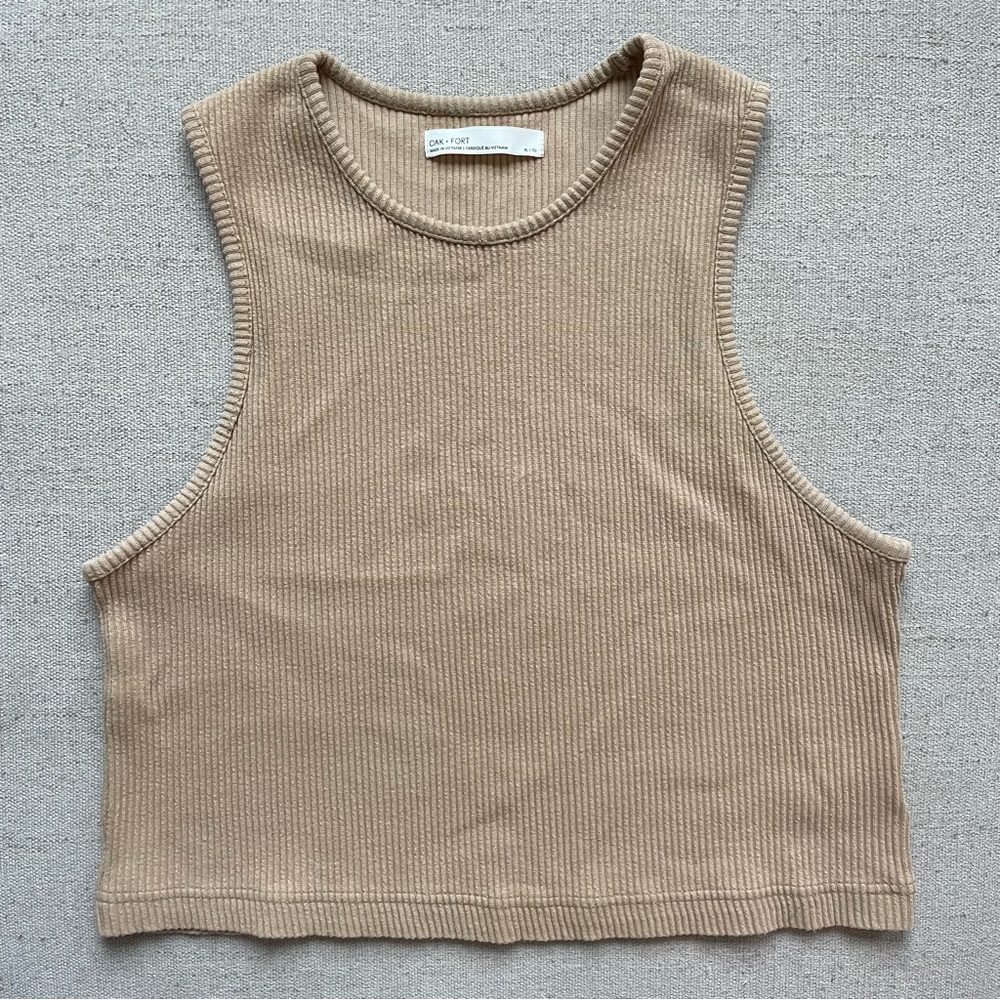 OAK + FORT Ribbed Knit Top in Beige